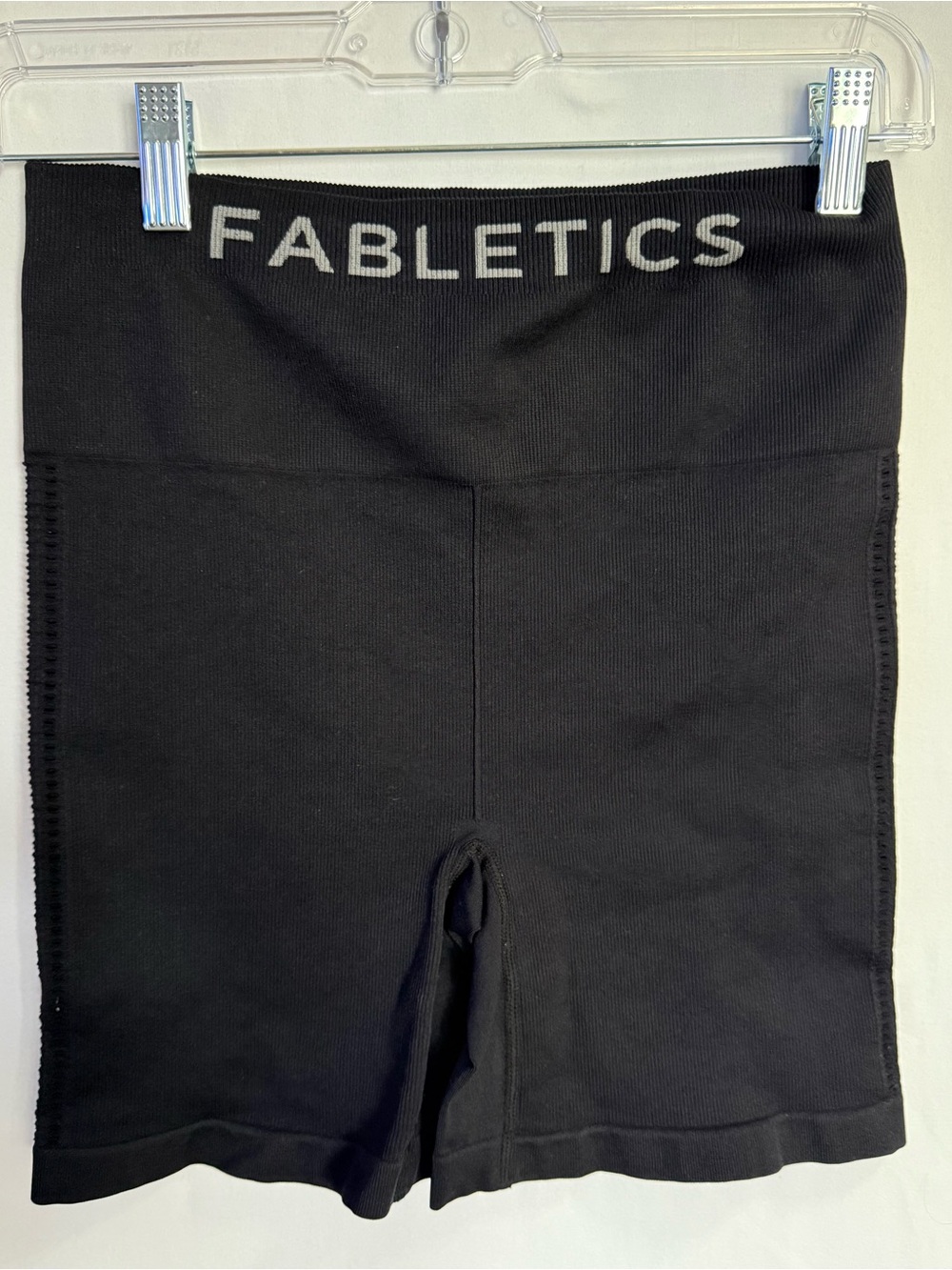 Fabletics Black High-Rise Bike Shorts with Logo Waistband
